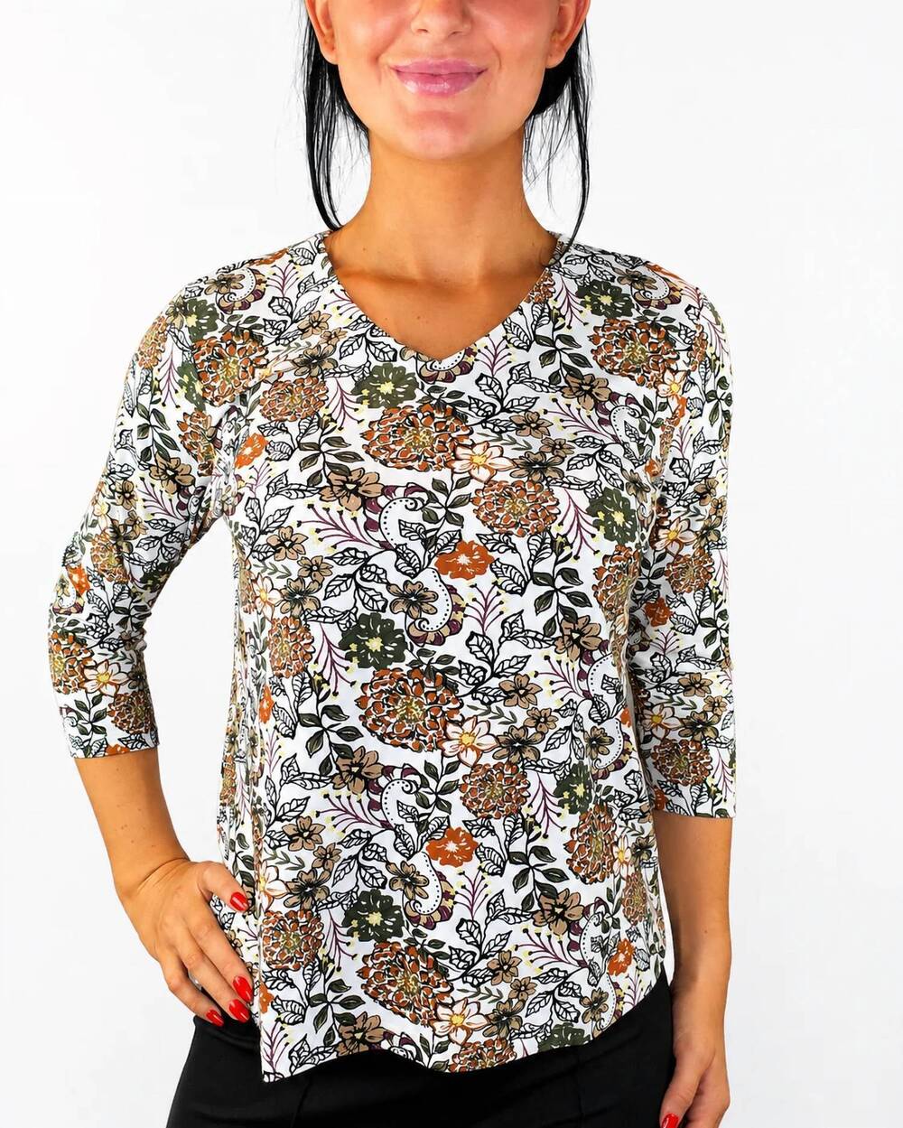 NEW LULU-B v-neck printed top in multi